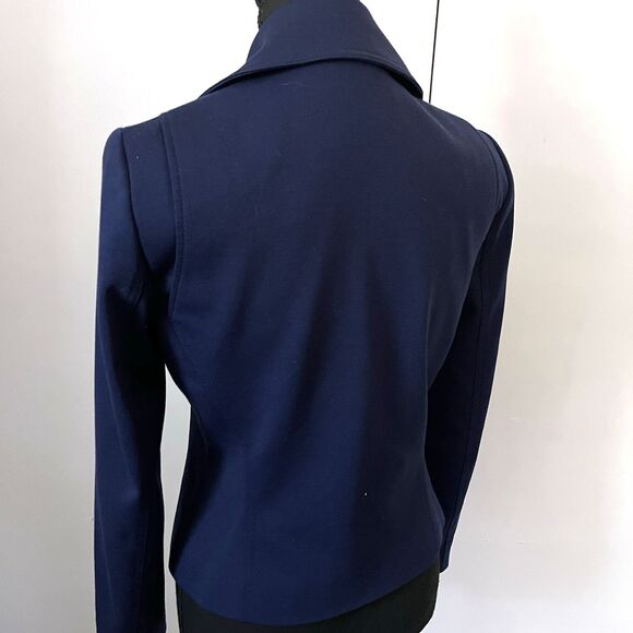 TAHARI blue asymmetrical full-zip jacket side zip pockets notch lapel Small - Picture 6 of 10